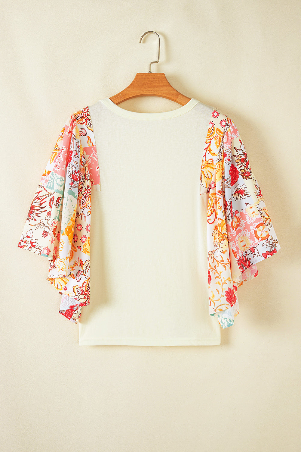 Beige Floral Patchwork Half Batwing Sleeve Blouse - Bagged Store