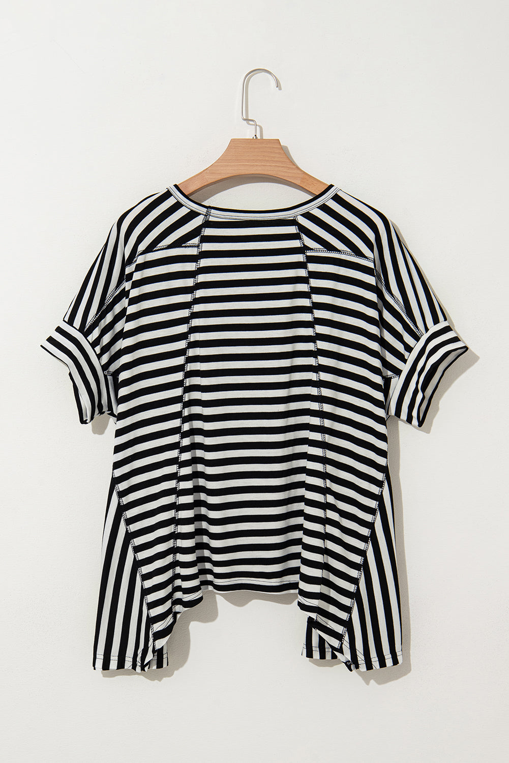 Black Stripe Batwing Sleeve Crewneck Oversized Top - Bagged Store