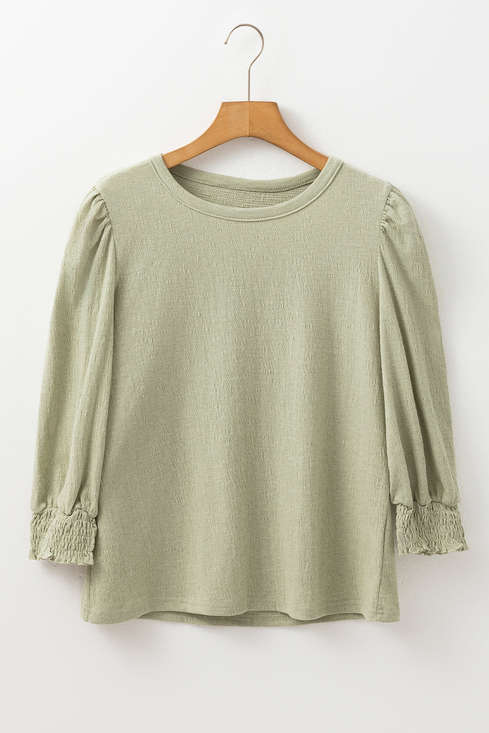 Laurel Green Textured Round Neck Half Sleeve Blouse - Bagged Store