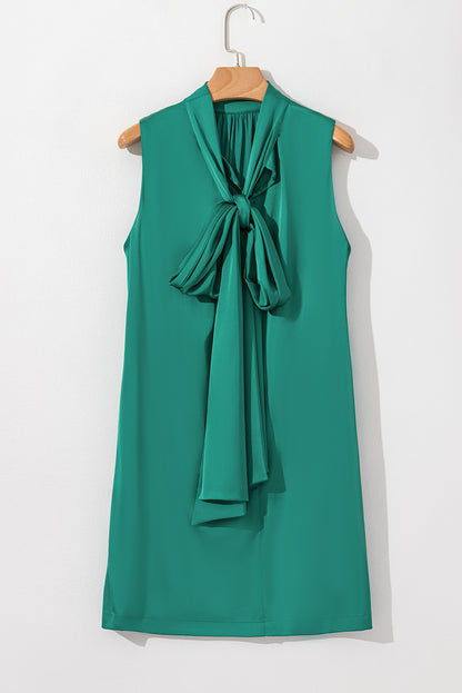 Evergreen Bow Tie Satin Shift Sleeveless Mini Dress - Bagged Store