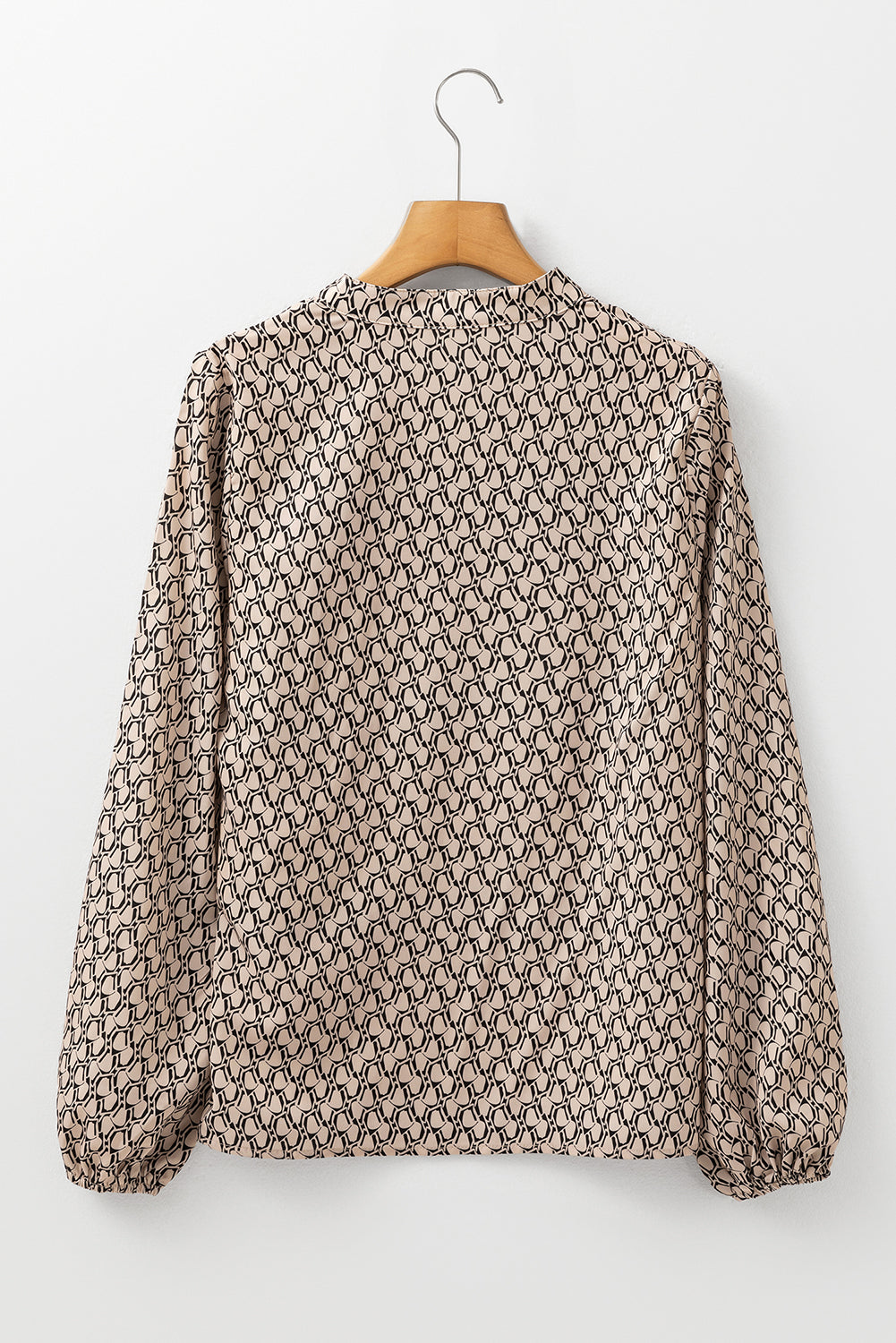 Green Geometric Print Notched Neck Puff Sleeve Blouse - Bagged Store