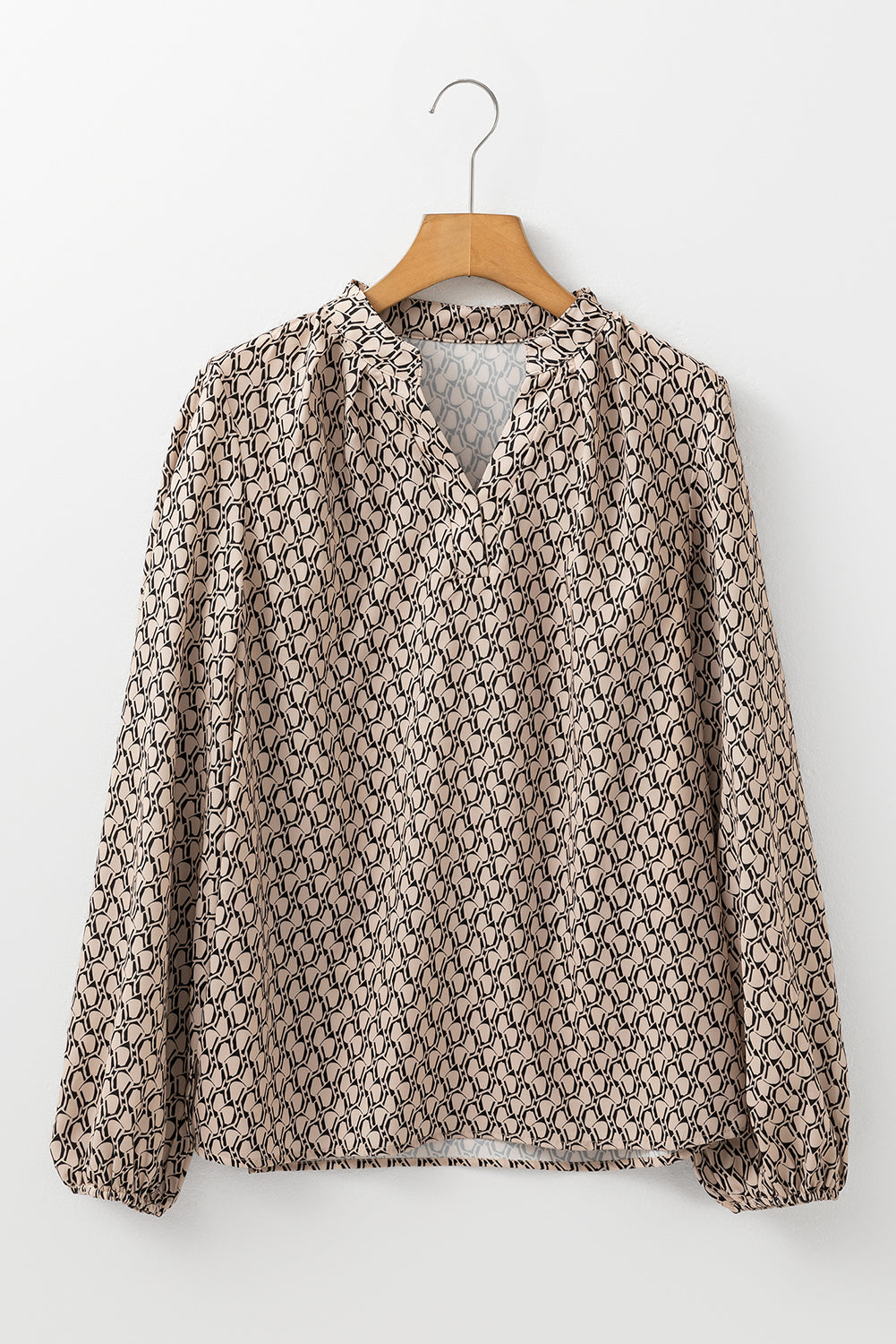 Green Geometric Print Notched Neck Puff Sleeve Blouse - Bagged Store