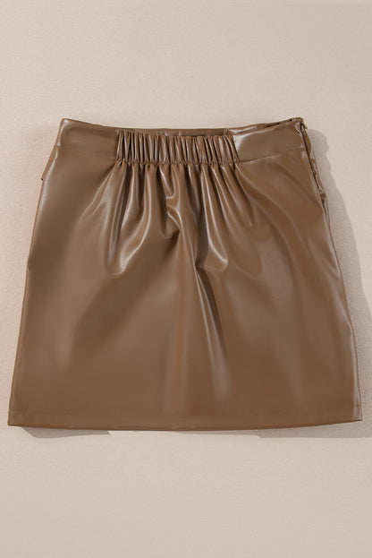 Coffee Bowknot Faux Leather Mini Skirt - Bagged Store