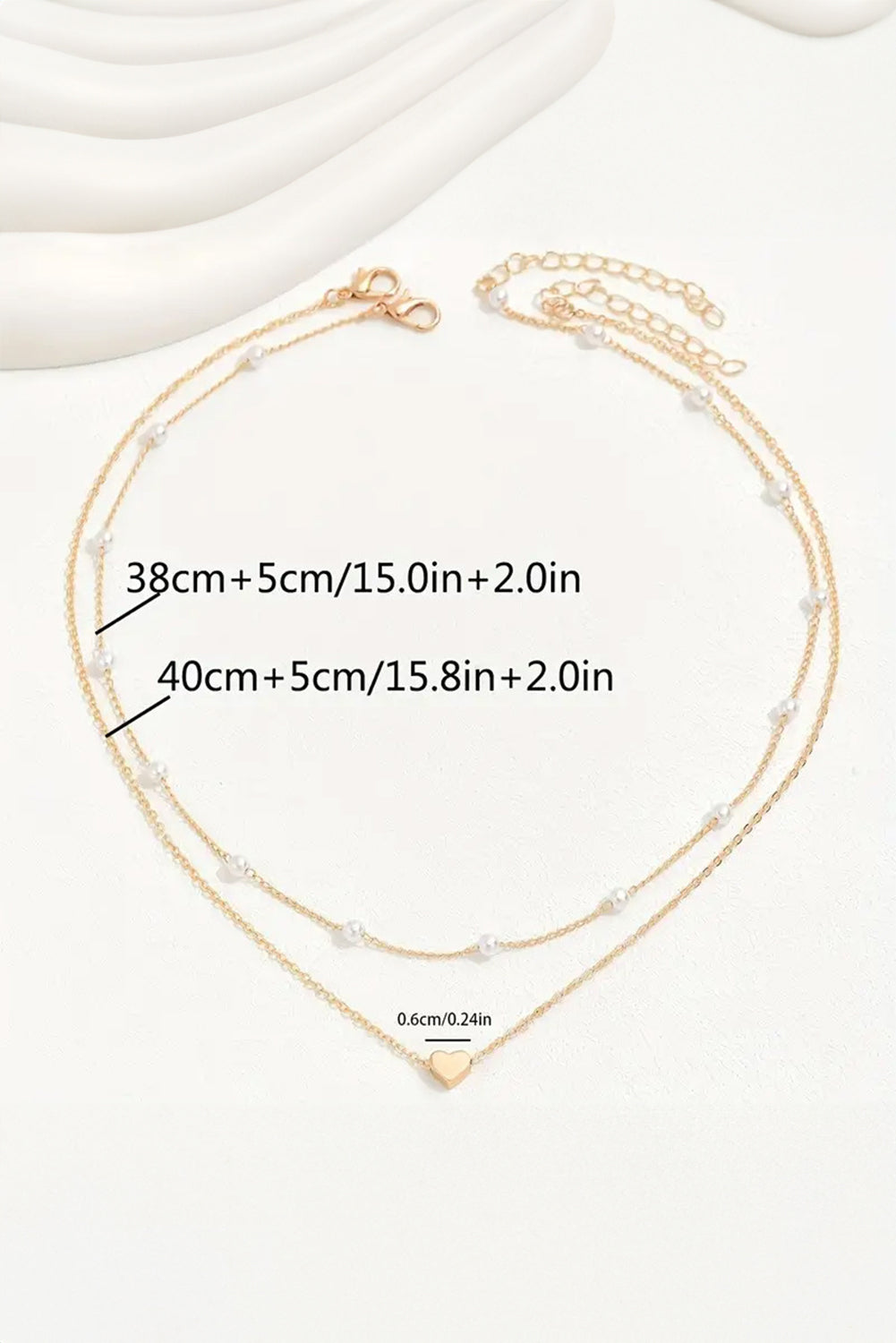 Gold Plated Heart and Pearl Detail 2pcs Layered Necklace - Bagged Store