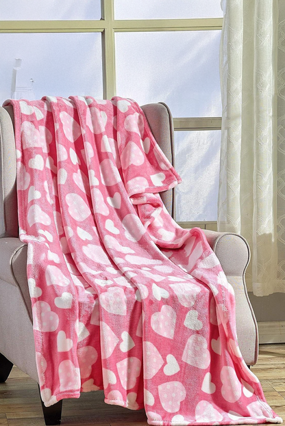 Peach Blossom Valentines Vibe Heart Print Soft Flannel Large Blanket - Bagged Store