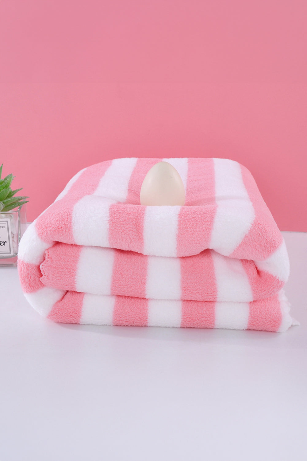 Pink Striped Plush Bath Towel Set - Bagged Store