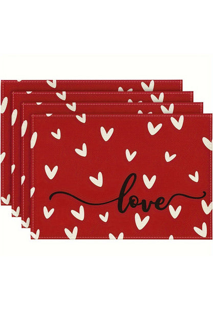 Racing Red Love Heart Print Antifouling Reusable Flax Placemat - Bagged Store