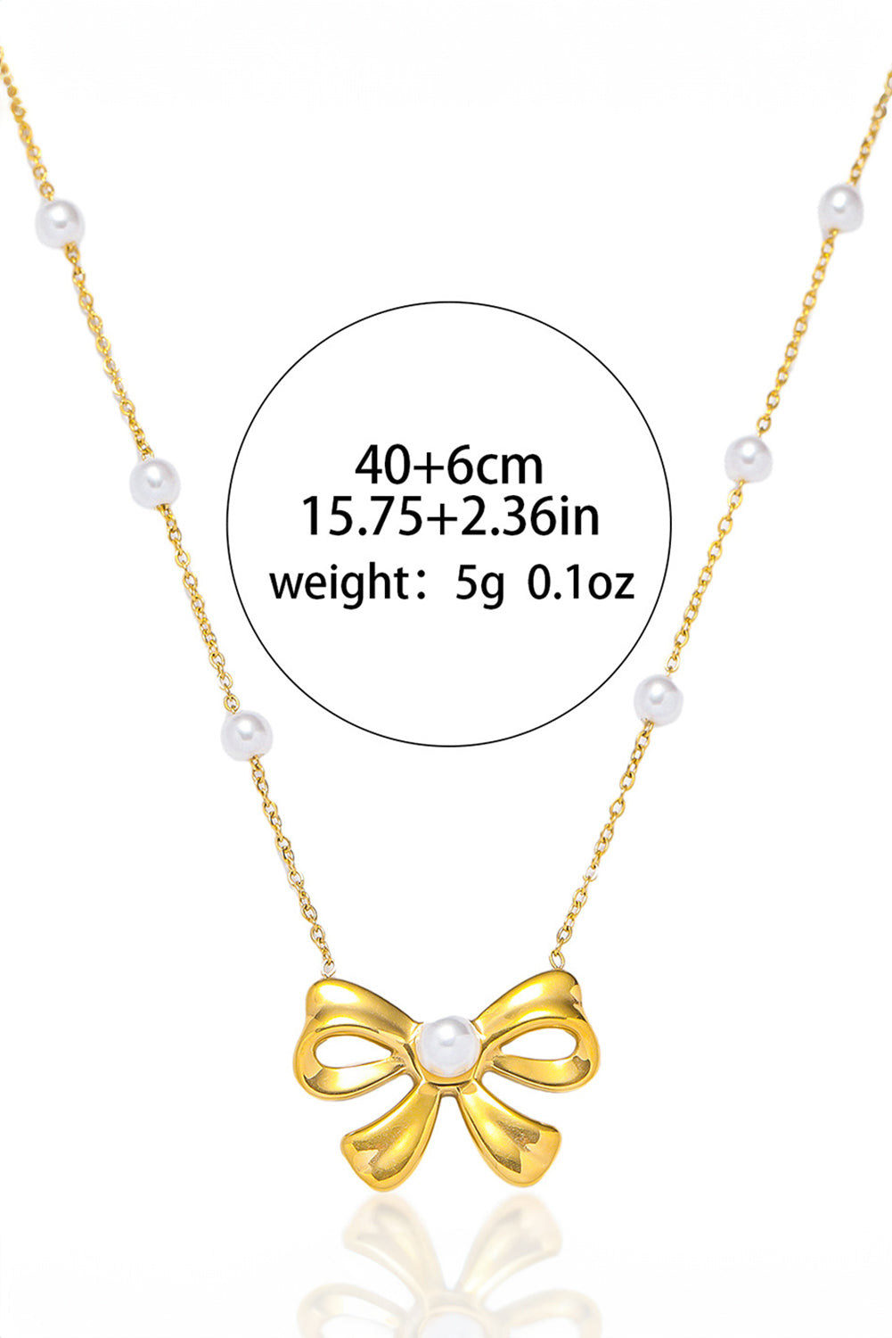 Gold Pearl Decor Plated Bow Knot Pendant Necklace - Bagged Store