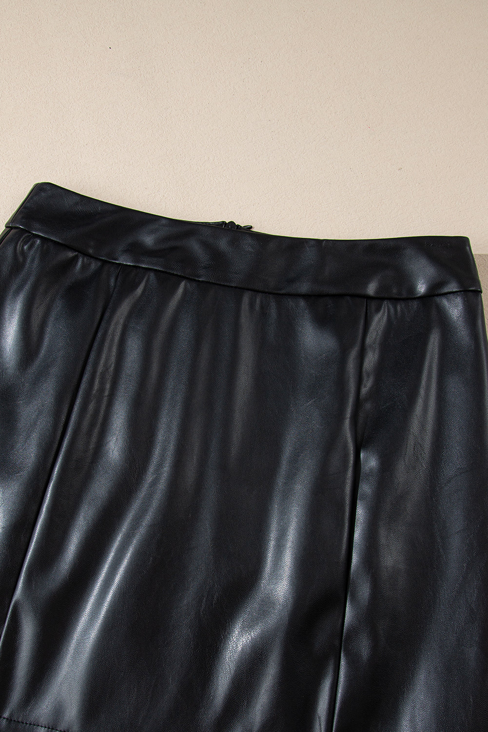 Black PU Leather Side Slits Slim Fit High Waist Mini Skirt - Bagged Store