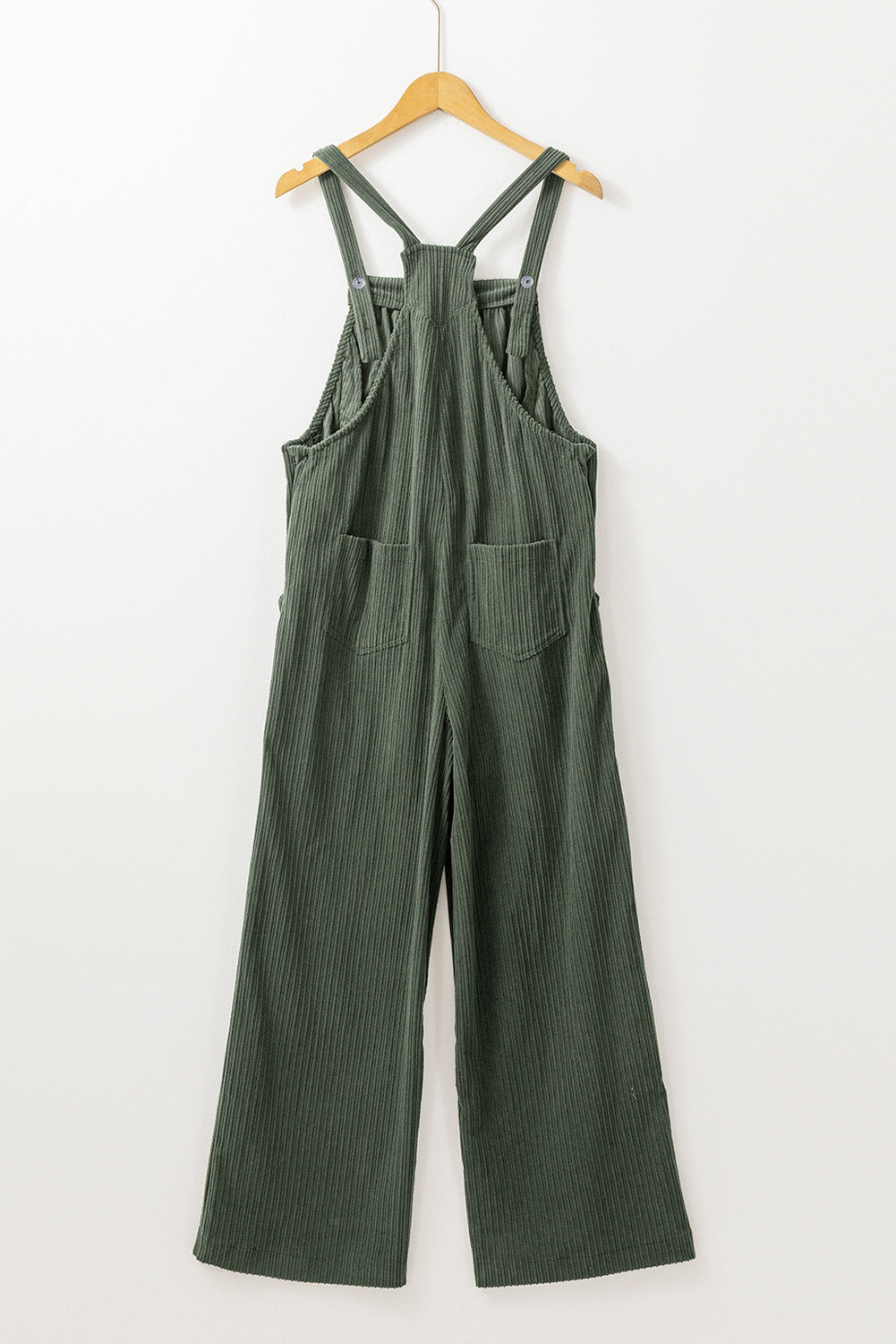 Jungle Green Plus Size Corduroy Pocketed Wide Leg Overall - Bagged Store