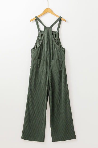 Jungle Green Plus Size Corduroy Pocketed Wide Leg Overall - Bagged Store