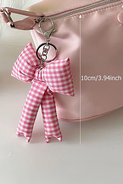 Pink Gingham Puffer Bow Knot Bag Pendant Keychain - Bagged Store