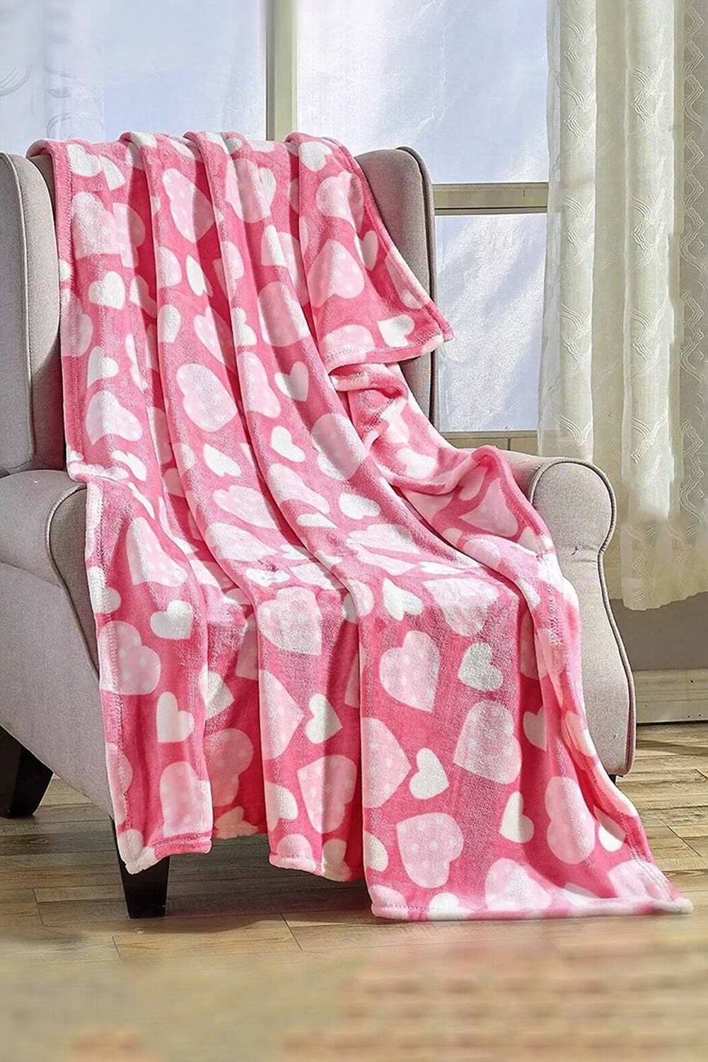 Peach Blossom Valentines Vibe Heart Print Soft Flannel Large Blanket - Bagged Store