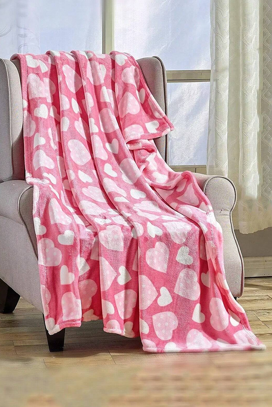 Peach Blossom Valentines Vibe Heart Print Soft Flannel Large Blanket - Bagged Store