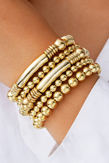 Gold Layered Plated Alloy Beaded Elastic Bracelet Set - Bagged Store