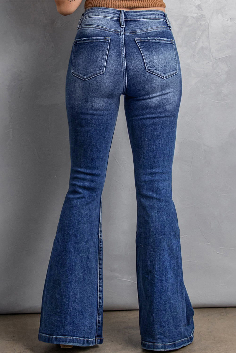 Dark Blue Plus Size Stitching Washed Flare Jeans - Bagged Store