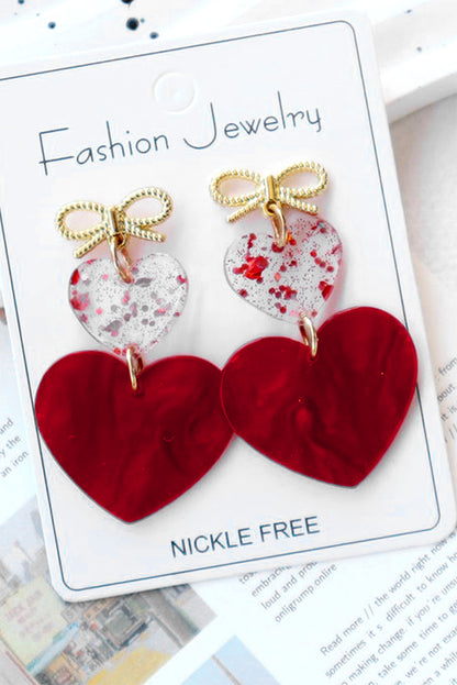 Fiery Red Bow Knot Heart Shape Dangle Earrings - Bagged Store