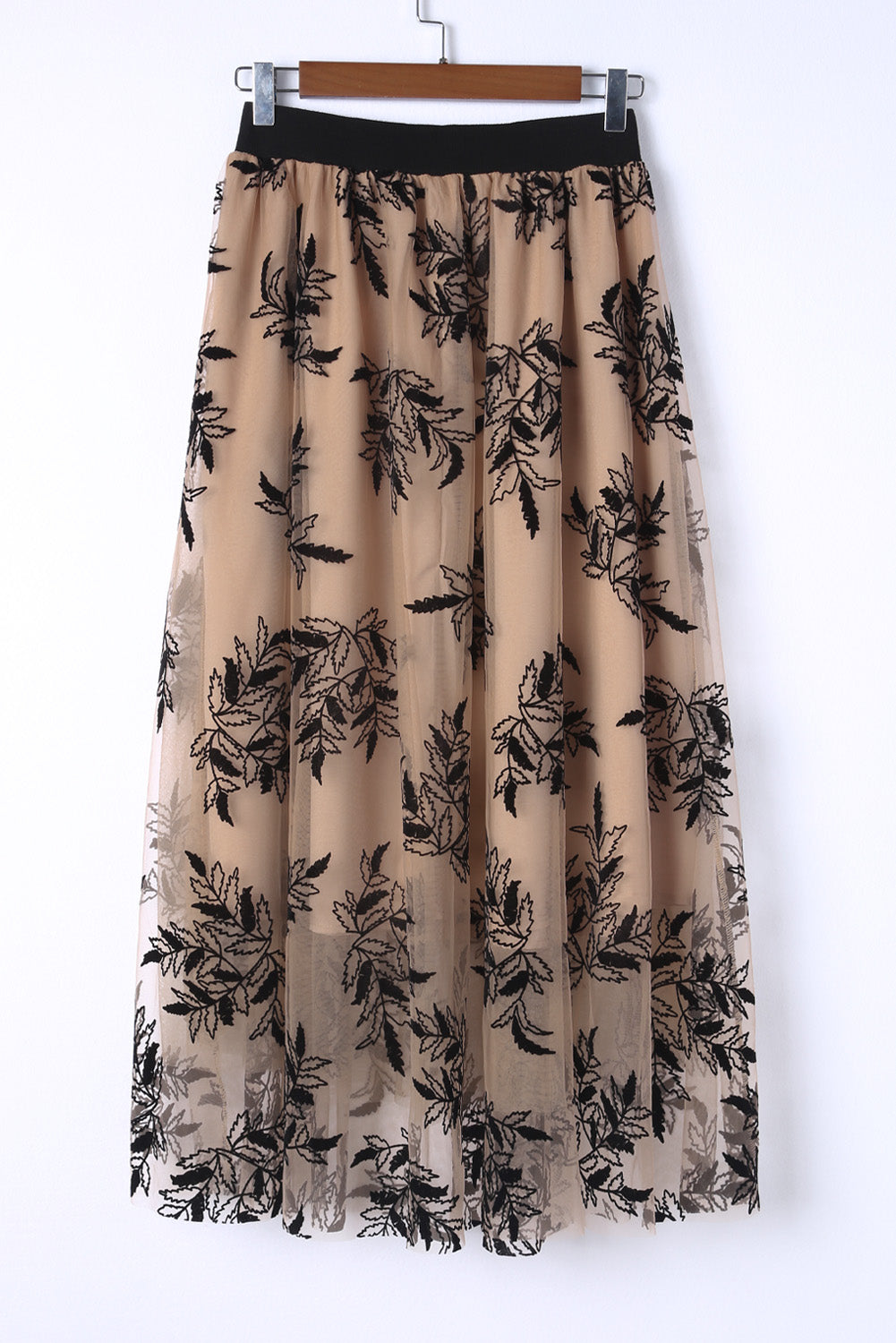 Gold Flame Floral Leaves Embroidered High Waist Maxi Skirt - Bagged Store