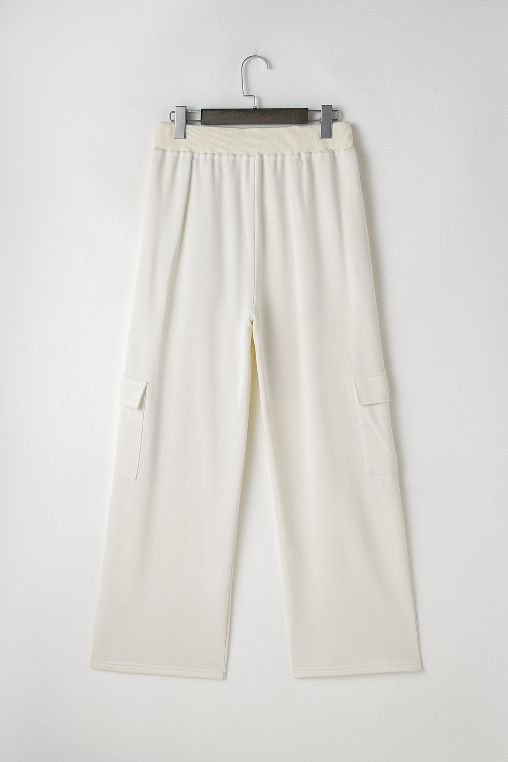 Beige Plain Cargo Pockets High Waist Casual Sweatpants - Bagged Store