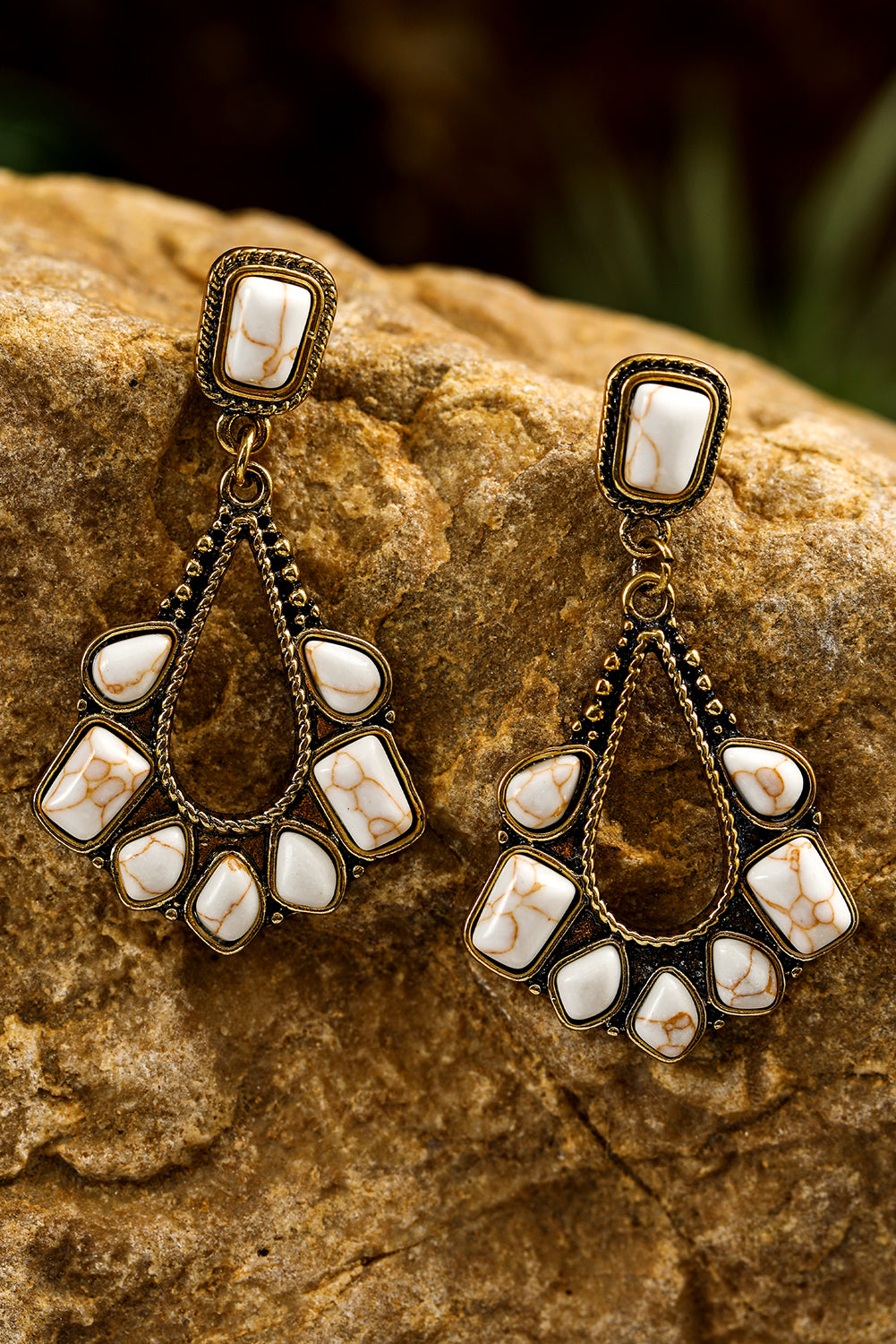 White Turquoise Inlay Cut Out Western Dangle Earrings - Bagged Store