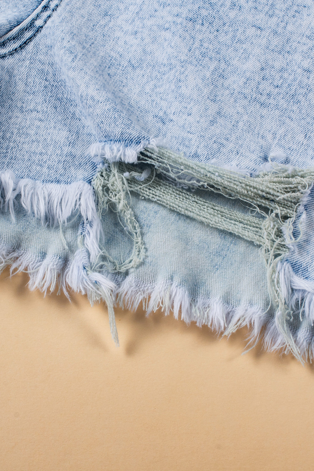 Light Blue Acid Wash Crossed Raw Edge Denim Shorts - Bagged Store