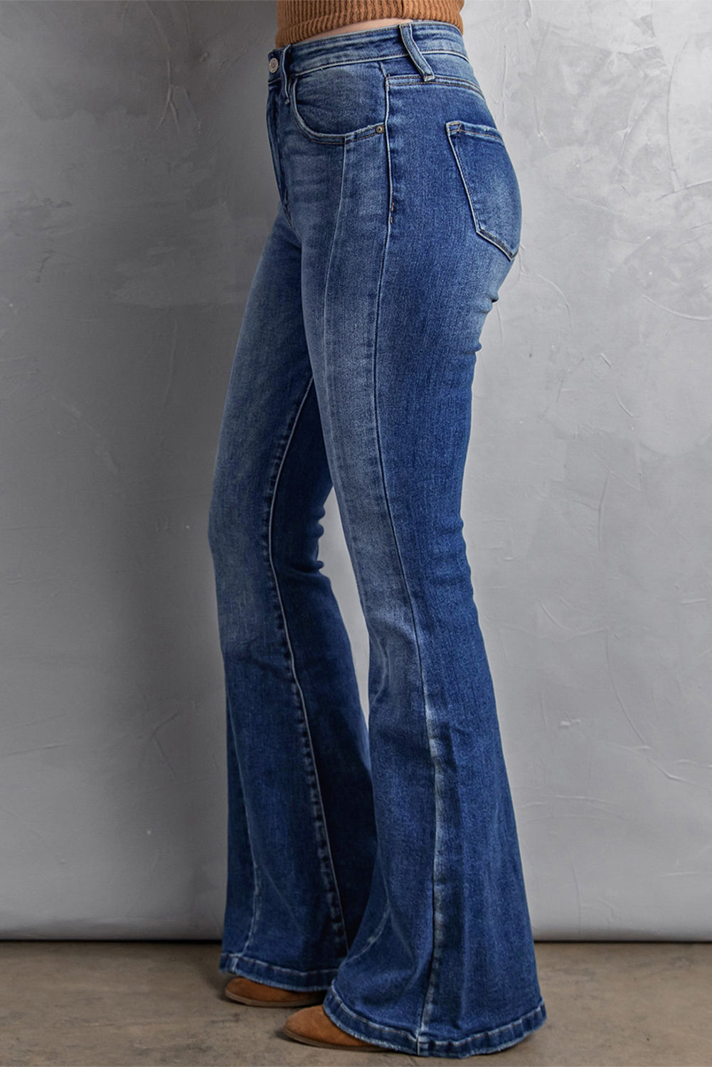 Dark Blue Plus Size Stitching Washed Flare Jeans - Bagged Store