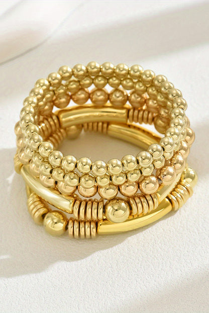 Gold Layered Plated Alloy Beaded Elastic Bracelet Set - Bagged Store