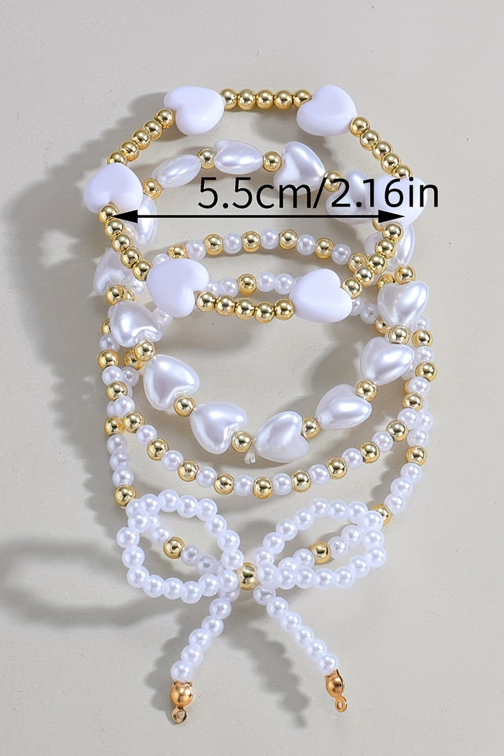 White Bow Knot Heart Shape Faux Pearl Beaded Bracelet Set - Bagged Store