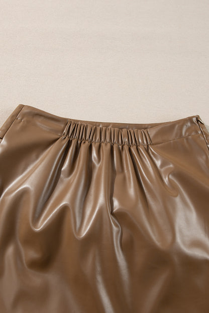 Coffee Bowknot Faux Leather Mini Skirt - Bagged Store