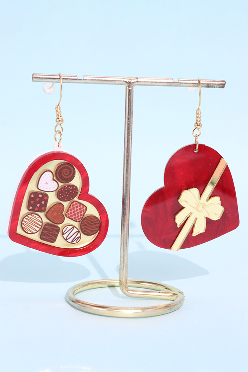 Fiery Red Box of Chocolate Heart Shape Dangle Earrings - Bagged Store