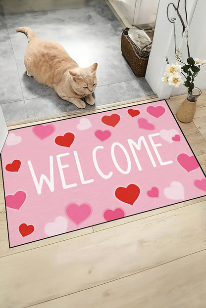 Pink WELCOME Heart Print Non-slip Door Mat - Bagged Store