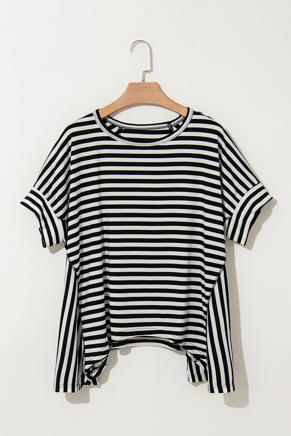 Black Stripe Batwing Sleeve Crewneck Oversized Top - Bagged Store