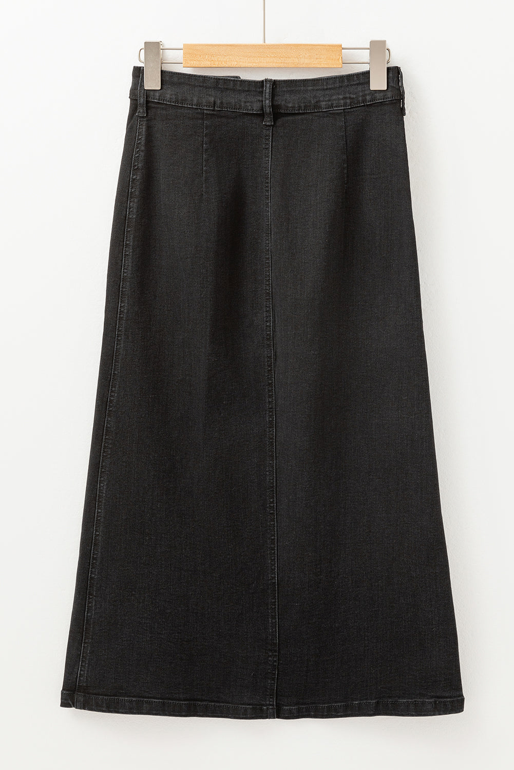 Black Button Fly Side Split High Waist Denim Midi Skirt - Bagged Store