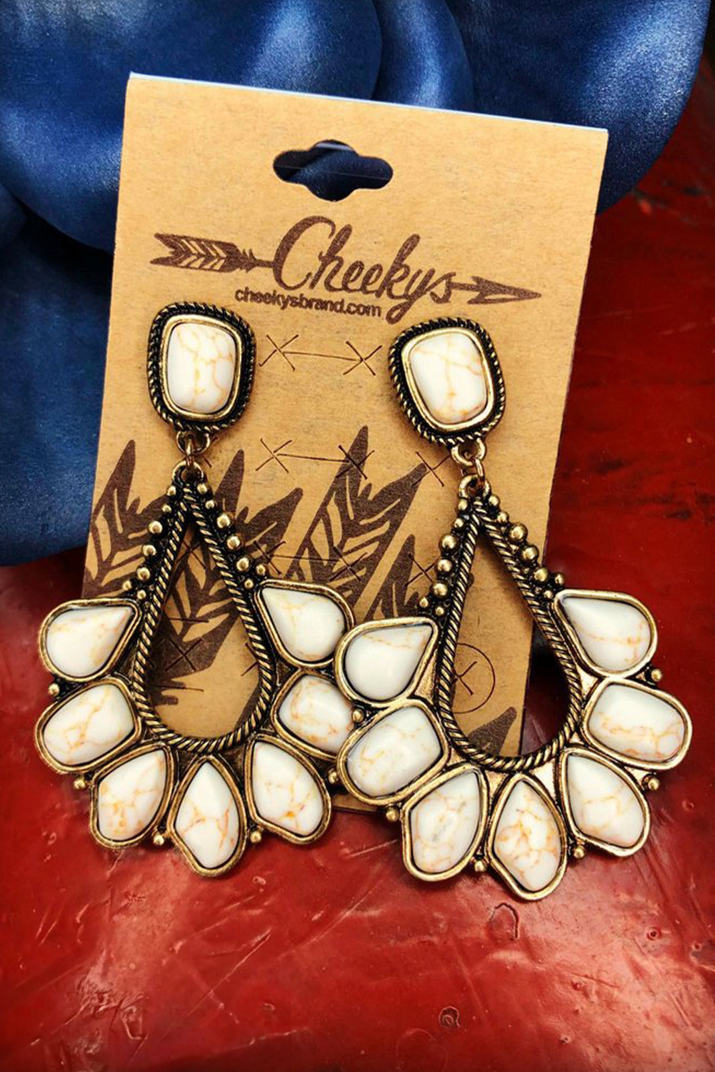 White Turquoise Inlay Cut Out Western Dangle Earrings - Bagged Store