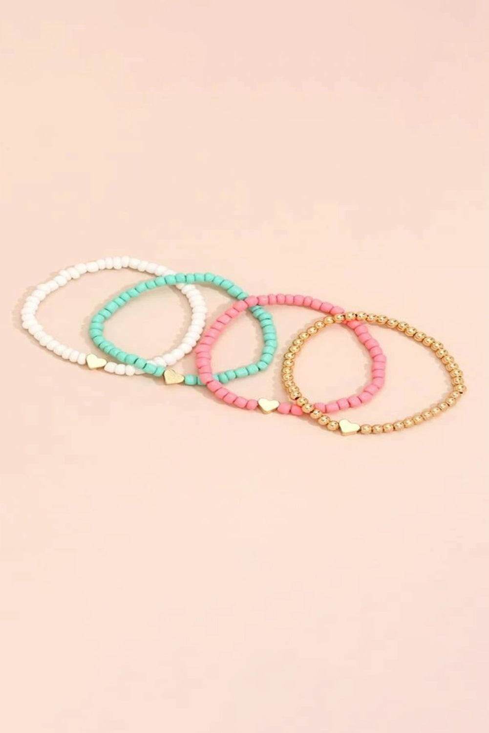 Pink Heart Beaded Multi Layered Bracelet Set - Bagged Store