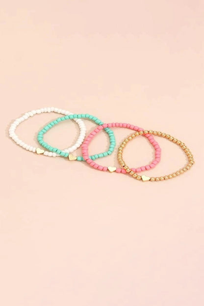 Pink Heart Beaded Multi Layered Bracelet Set - Bagged Store