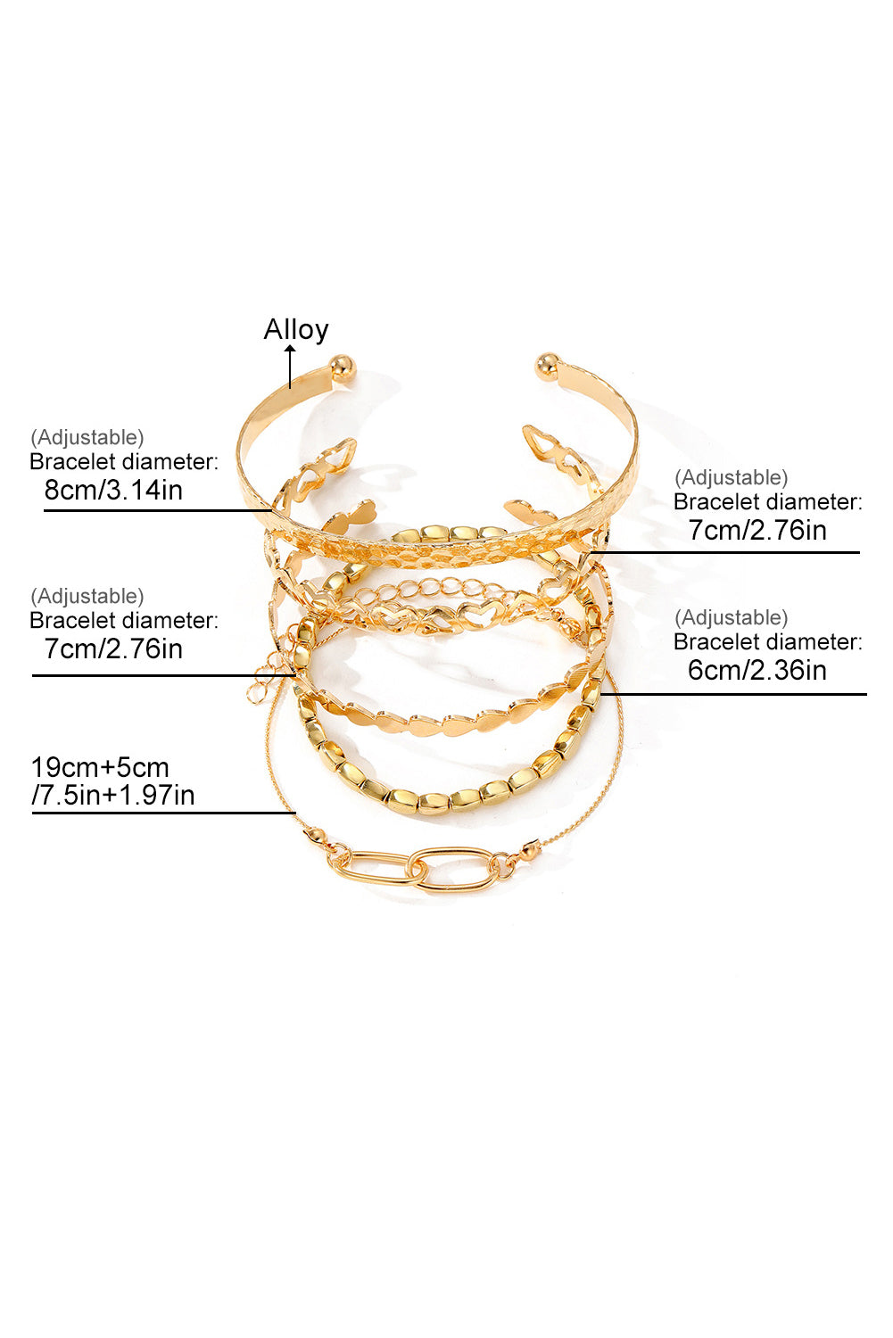 Gold Heart Plated Multi Layer Open Cuff Bracelet Set - Bagged Store