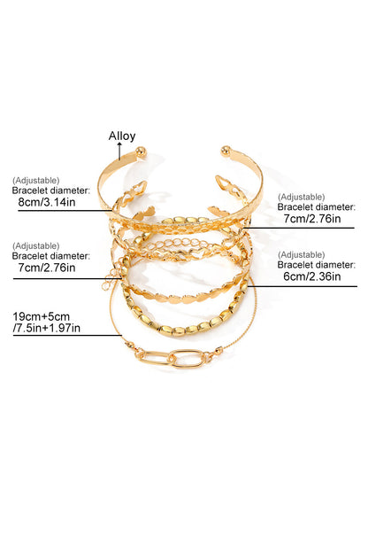 Gold Heart Plated Multi Layer Open Cuff Bracelet Set - Bagged Store