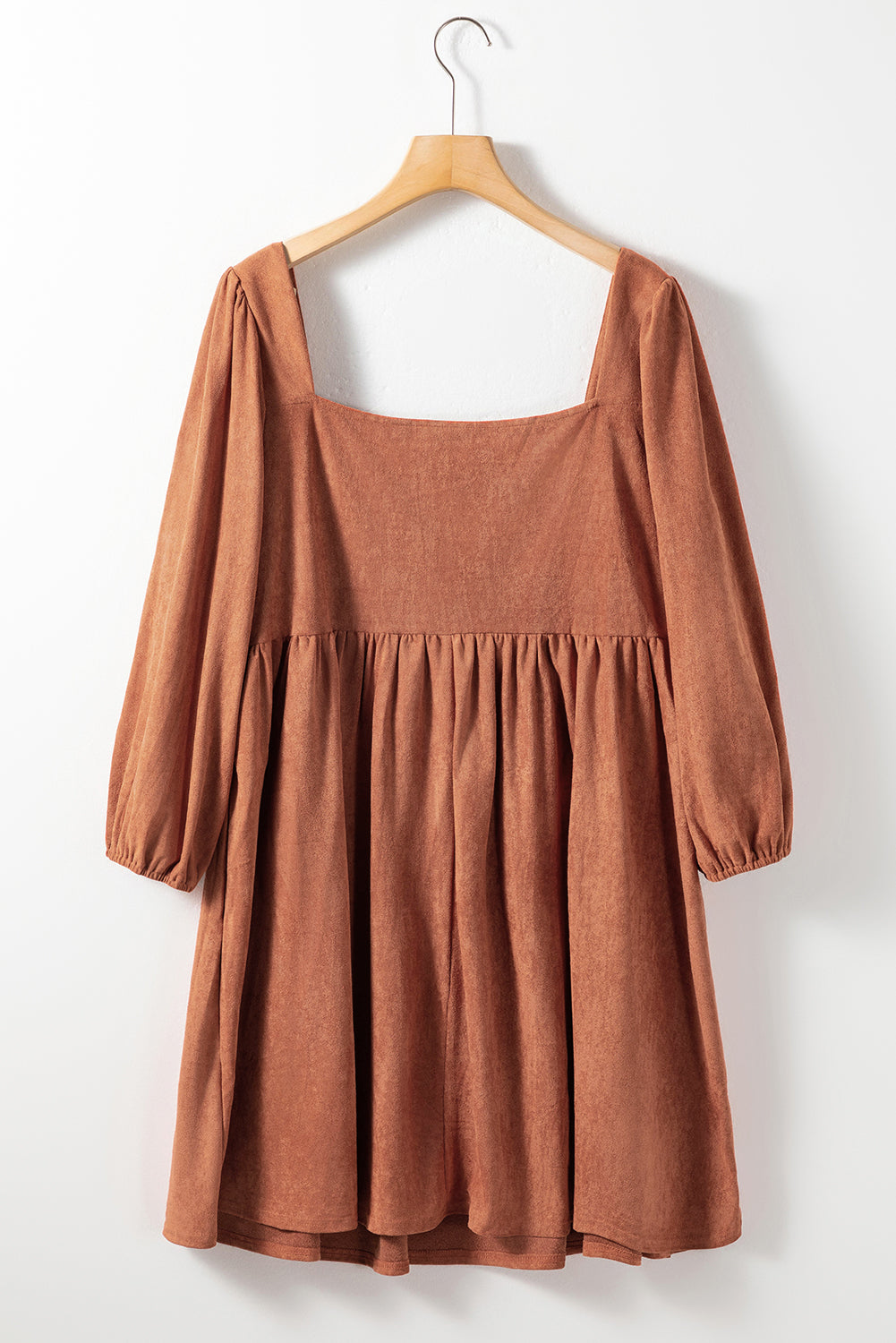 Chestnut Plus Size Suede Square Neck Balloon Sleeve Dress - Bagged Store