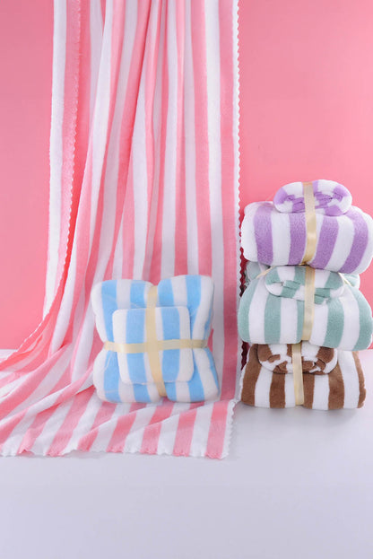 Pink Striped Plush Bath Towel Set - Bagged Store