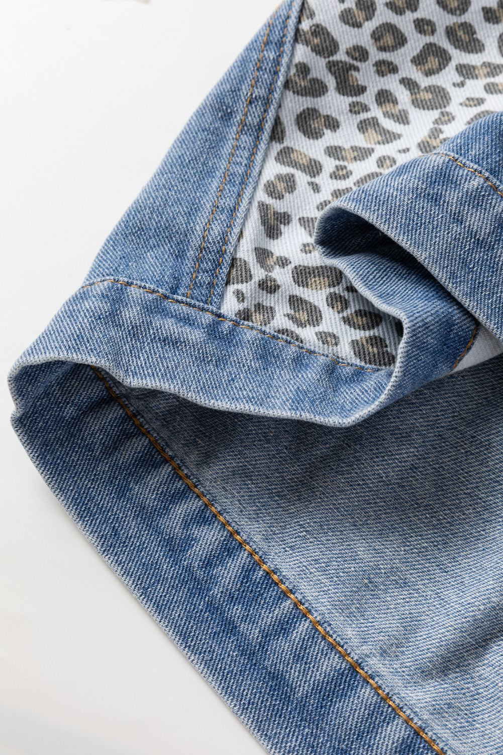 Beau Blue Leopard Patchwork Flap Detail Plus Size Denim Jacket - Bagged Store