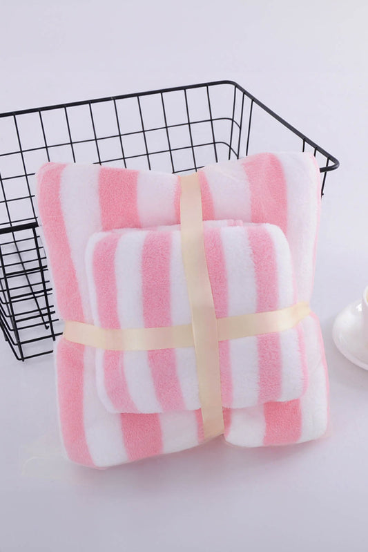 Pink Striped Plush Bath Towel Set - Bagged Store