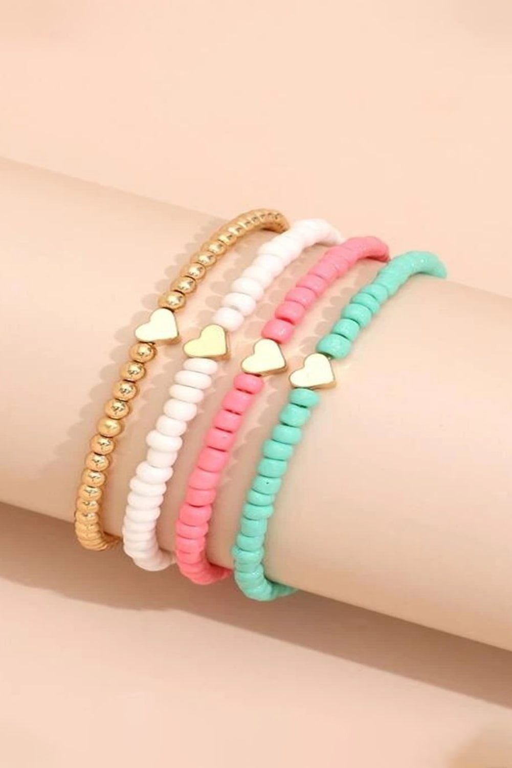 Pink Heart Beaded Multi Layered Bracelet Set - Bagged Store