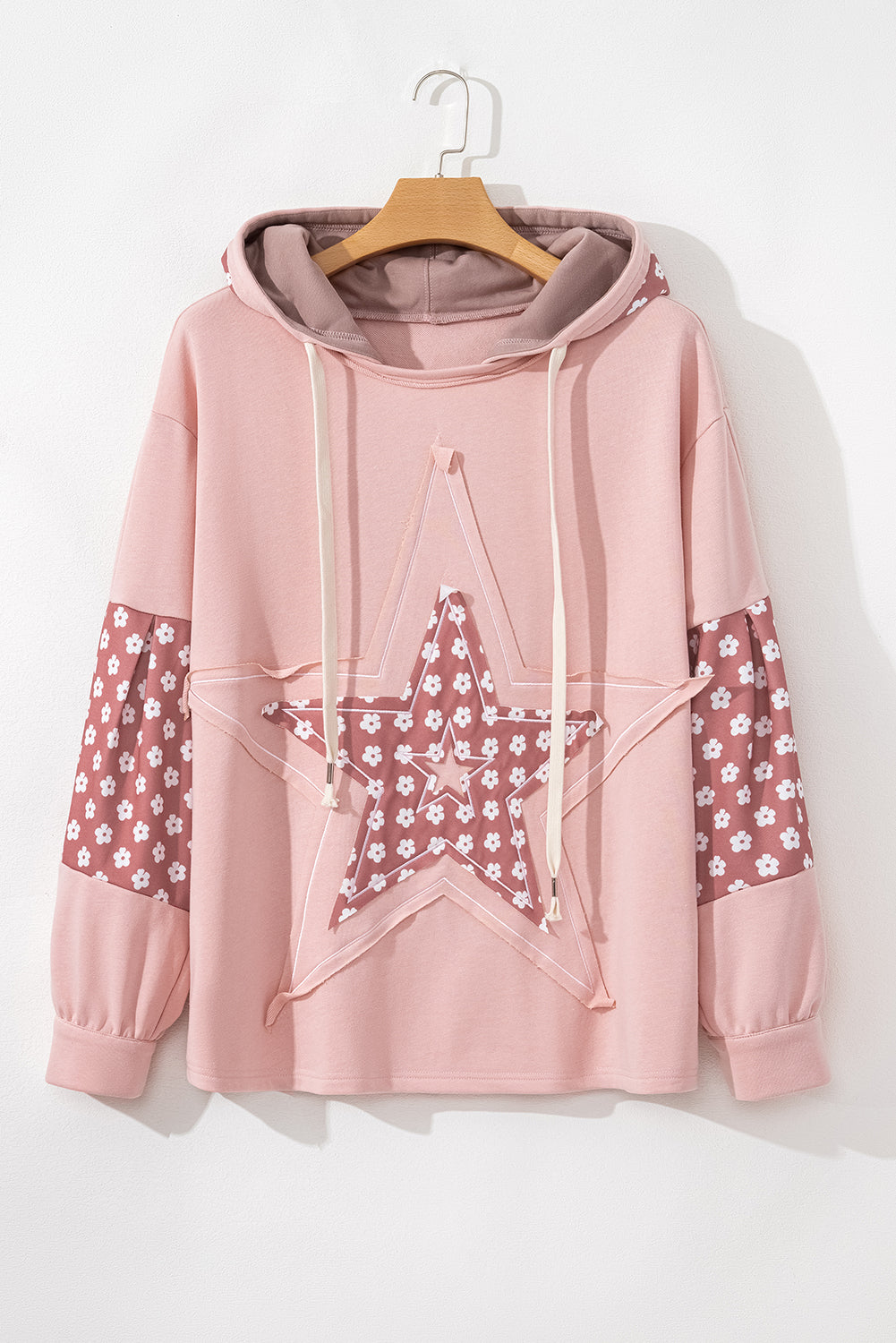 Delicacy Star Patch Graphic Floral Color Block Drawstring Plus Size Hoodie - Bagged Store