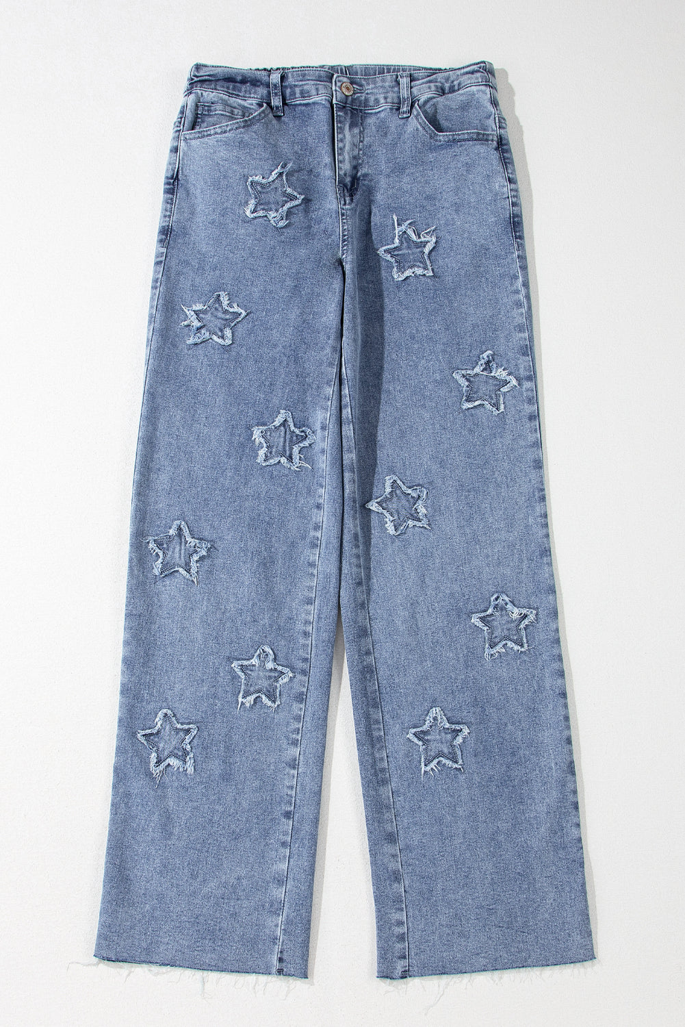 Dusk Blue Foiled Star Patchwork Straight Leg Loose Jeans - Bagged Store