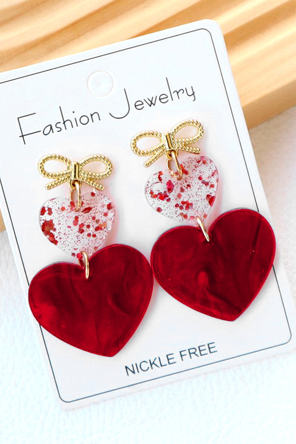 Fiery Red Bow Knot Heart Shape Dangle Earrings - Bagged Store