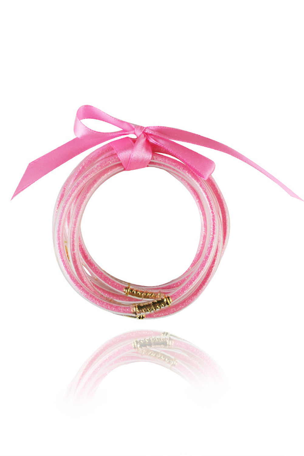 Pink 5pcs Glitter Jelly Bow Knot Ribbon Bracelet Set - Bagged Store