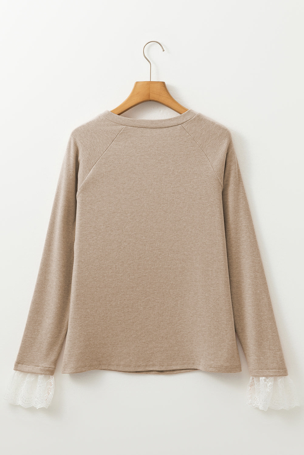 Parchment Seam Detail Lace Contrast Cuffs Raglan Sleeve Top - Bagged Store