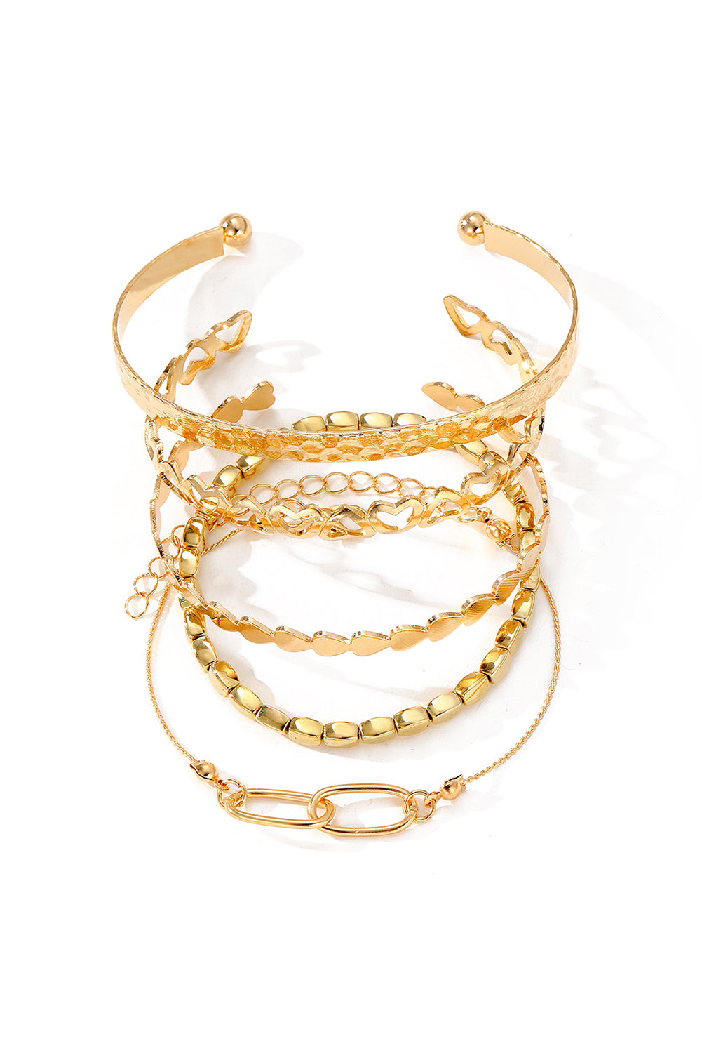 Gold Heart Plated Multi Layer Open Cuff Bracelet Set - Bagged Store