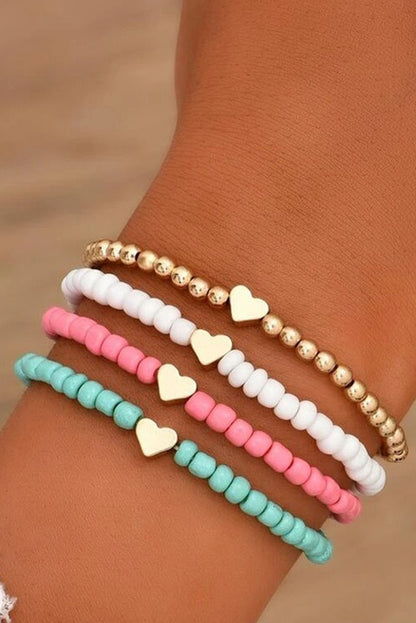 Pink Heart Beaded Multi Layered Bracelet Set - Bagged Store